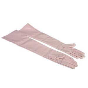 Womens Light Pastel Pink Vintage Vinyl Cloth Lined Arm Length Ballroom Gloves